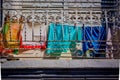 Colorful laundry hangs on window in Havana, Cuba