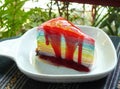Colorful layer of rainbow crepe cake