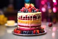 colorful layered cake with fruits