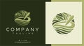 Colorful leaf pharmacy logo design template. Herbal mortar logo brand vector.