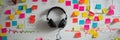 Colorful Learning Space With Headphones, Sticky Notes, and a Progress Graph for Effective Study Sessions Royalty Free Stock Photo