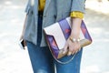 Colorful leather bag before Yang Li show, Paris Fashion Week