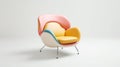 Colorful Leather Upholstered Chair With Pastel Toned Curvilinear Shapes