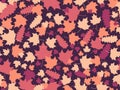 Colorful leaves seamless pattern. Autumn falling leaves, leaf fall. Oak and maple. Design for wrapping paper, print, fabric Royalty Free Stock Photo