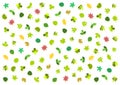 Colorful leaves seamless pattern. Polka dot shadow. Simple background illustration. Vector illustration. Royalty Free Stock Photo