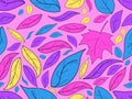 Colorful leaves seamless pattern. Yellow, blue and purple leaves. Falling leaves, leaf fall. Design for wrapping paper, fabric Royalty Free Stock Photo