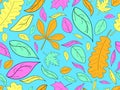 Colorful leaves with stroke seamless pattern. Autumn falling leaves, leaf fall. Oak and maple. Design for wrapping paper, fabric Royalty Free Stock Photo
