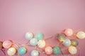 Colorful LED cotton ball decorative on pink background Royalty Free Stock Photo