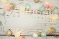 Colorful LED cotton ball decorative on wooden background Royalty Free Stock Photo