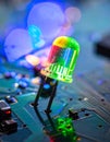 Colorful LED Illuminates Electronics PCB Royalty Free Stock Photo