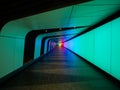 Colorful LED lights art wall tunnel underground subway underpass in Kings Cross St Pancras train station London GB UK