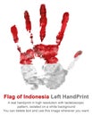 Colorful left hand print of national flag of Indonesia