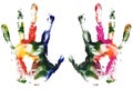 Colorful left and right hands print of paint