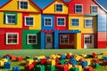 Colorful LEGO Blocks Construct a House: Balanced Structure Seamlessly Interconnected with Reds, Blues, and More