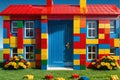 Colorful LEGO Blocks Construct a House: Balanced Structure Seamlessly Interconnected with Reds, Blues, and More