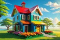 Colorful LEGO Blocks Construct a House: Vibrant Hues Meticulously Stacked, Sunlight Casting Playful Shadows