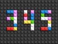 Colorful lego numbers 3,4,5 from plastic building lego bricks. Colorful vector lego numbers . Black lego background