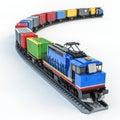 A colorful LEGO train with cargo containers on a curved track Royalty Free Stock Photo