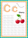 Colorful letter C Uppercase and Lowercase Tracing alphabets start with Vegetables and fruits daily writing practice worksheet,