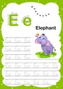 Colorful letter E Uppercase and Lowercase alphabet A-Z, Tracing and writing daily printable A4 practice worksheet with cute