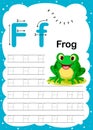 Colorful letter F Uppercase and Lowercase alphabet A-Z, Tracing and writing daily printable A4 practice worksheet with cute