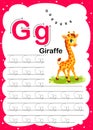 Colorful letter g Uppercase and Lowercase alphabet A-Z, Tracing and writing daily printable A4 practice worksheet with cute