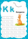 Colorful letter K Uppercase and Lowercase alphabet A-Z, Tracing and writing daily printable A4 practice worksheet with cute Royalty Free Stock Photo