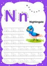 Colorful letter N Uppercase and Lowercase alphabet A-Z, Tracing and writing daily printable A4 practice worksheet with cute