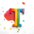 A Colorful Letter T Shown with a Multicolored Liquid Isolated on White Background Royalty Free Stock Photo