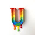 Colorful Letter U Shown with Multicolored Liquid Isolated on White Background Royalty Free Stock Photo