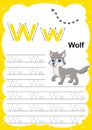 Colorful letter W Uppercase and Lowercase alphabet A-Z, Tracing and writing daily printable A4 practice worksheet with cute
