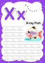 Colorful letter X Uppercase and Lowercase alphabet A-Z, Tracing and writing daily printable A4 practice worksheet with cute