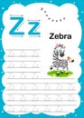 Colorful letter Z Uppercase and Lowercase alphabet A-Z, Tracing and writing daily printable A4 practice worksheet with cute Royalty Free Stock Photo