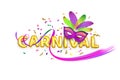 Colorful lettering of Carnival with party elements decorated on white background. Header or banner design.