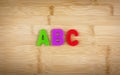 Colorful letters ABC are laid out on a table background with a wood texture, concept, school, letters Royalty Free Stock Photo
