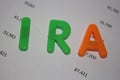 Colorful Letters IRA, Individual Retirement Account, and a List of Numbers