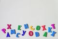 Colorful letters on a light background, magnetic alphabet