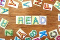 Colorful letters spelled as read