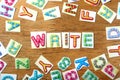 Colorful letters spelled as write