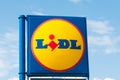 Colorful Lidl logo close up shot