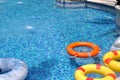 Colorful life buoy in swimming pool Royalty Free Stock Photo