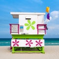 Colorful lifeguard tower on South Beach in Miami Royalty Free Stock Photo