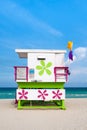 Colorful lifeguard tower on South Beach in Miami Royalty Free Stock Photo