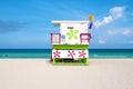 Colorful lifeguard tower on a sunny day in South Beach Royalty Free Stock Photo
