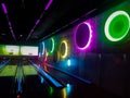 Colorful light in bowling lanes Royalty Free Stock Photo