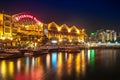 Colorful light building at night in Clarke Quay, located within the Singapore River Area. Royalty Free Stock Photo