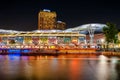 Colorful light building at night in Clarke Quay, located within the Singapore River Area. Royalty Free Stock Photo