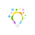 Colorful light bulb from bubbles, circles, dots. Idea isolated vector icon. Abstract lightbulb logo template for