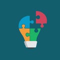 Colorful light bulb consisting of puzzle pieces isolated. Idea, business, solution, work, insight, brainstorm concept