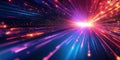 Colorful light rays and particles creating a dynamic burst effect in space Royalty Free Stock Photo